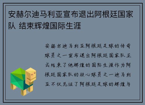 安赫尔迪马利亚宣布退出阿根廷国家队 结束辉煌国际生涯